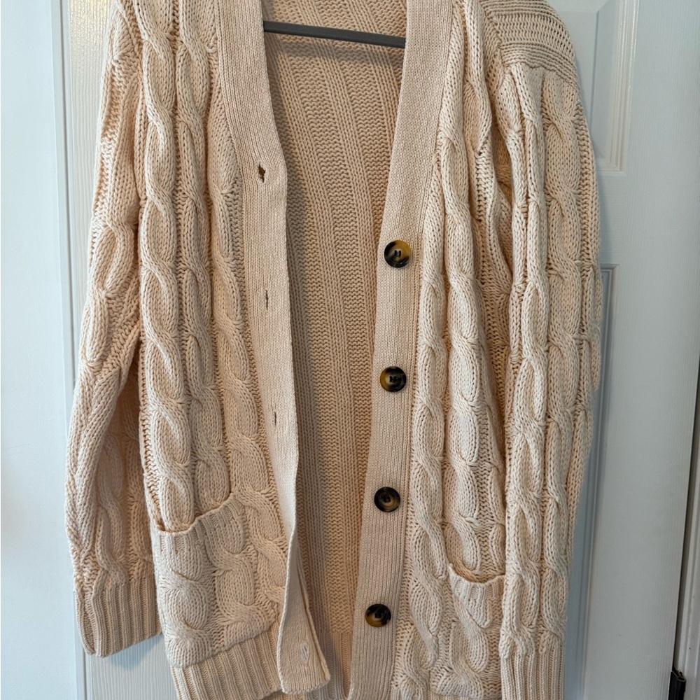 Cable Knit Cardigan Sweater - Cream